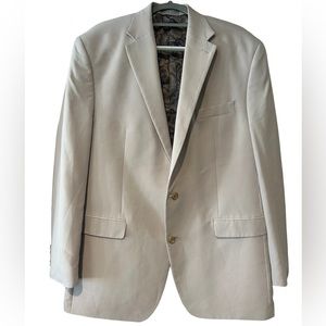 Ralph Lauren Blazer Men's 44L Tan with Paisley Liner 70% Modal 30% Polyester.